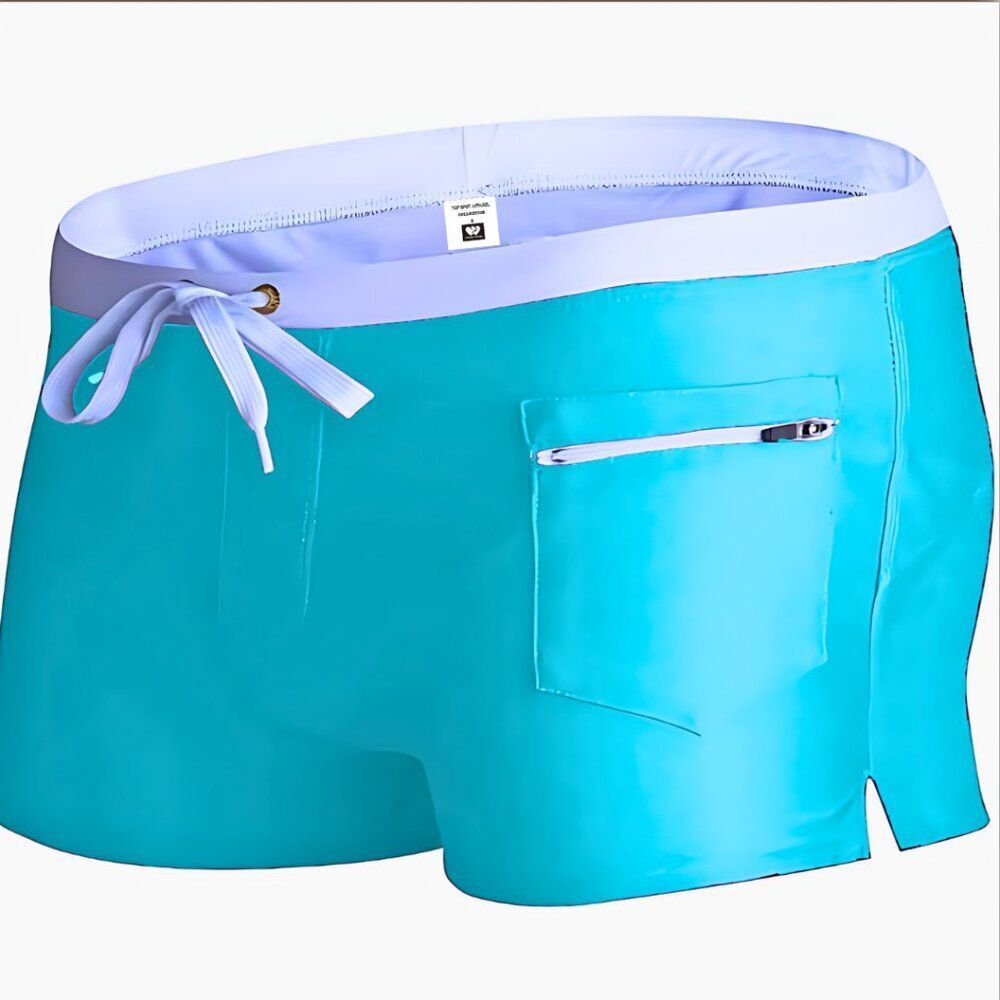 Men's Sexy Swim Trunks Front Pocket Resort Swimwear Teal L - Picture 2 of 2